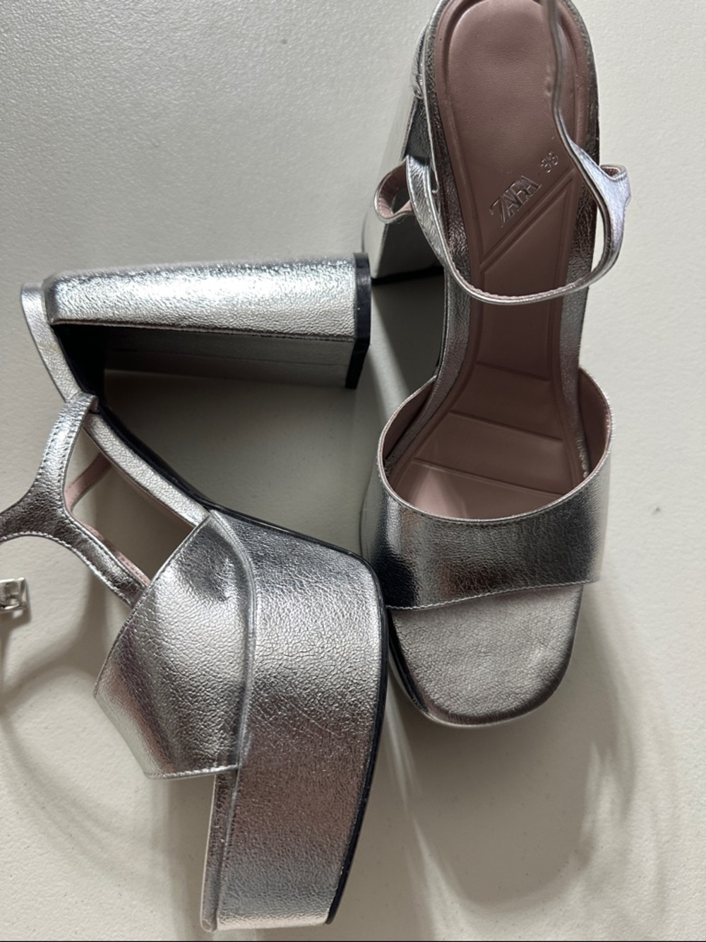 Zara Silver Metallic Platform Sandals